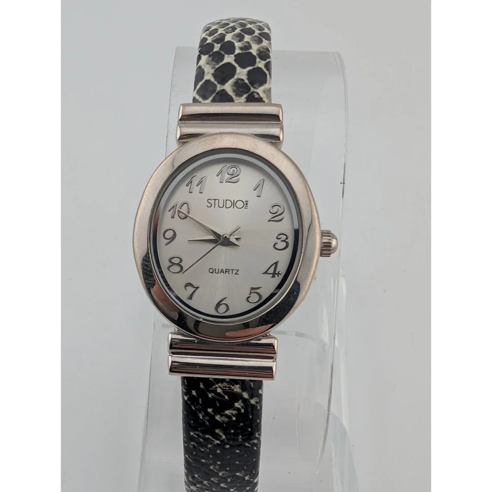 Studio Time Women's Watch 24mm Case Faux Snake Skin Bangle Band- New Battery